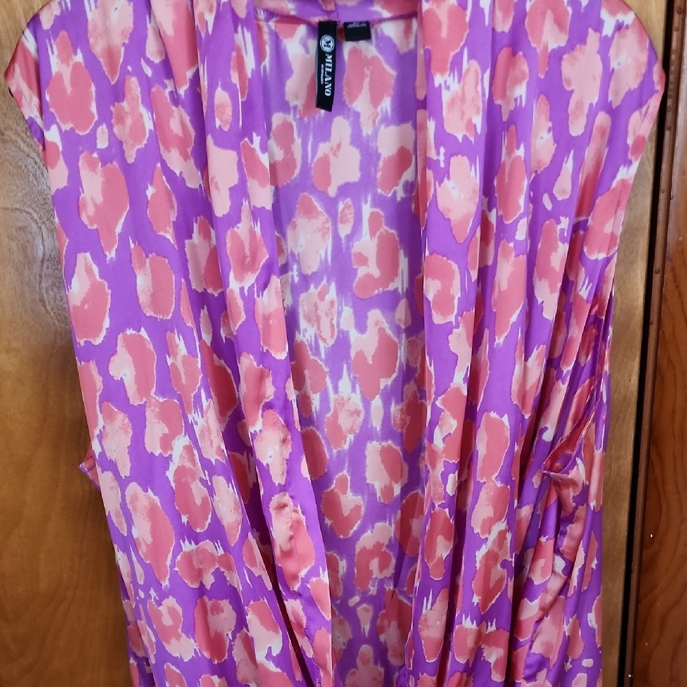 Purple and Pink Floral Sleeveless Faux Wrap Top